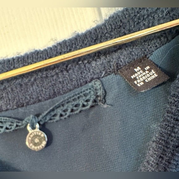 KNITTED & KNOTTED Anthropologie GORGEOUS M Senni Teal Sweater Sheer Panel Alpaca - Picture 12 of 13